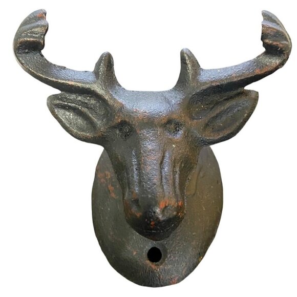 Vintage Cast Iron Deer Elk Moose Wall Hook Hanger  4" Wide - Picture 1 of 3
